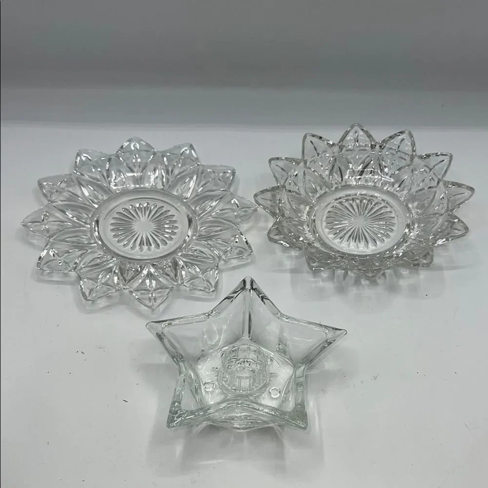 FEDERAL GLASS COMPANY Set of 3 Glass Candle Holders